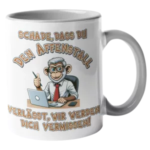 Bedruckte Tasse. Rentner. Der Affenstall