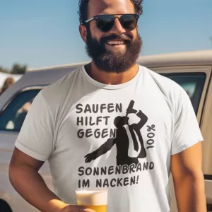 T-Shirt Saufen hilft gegen Sonnenbrand im Nacken