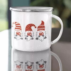 Emaillebecher. Weihnachtsgnome HO HO HO