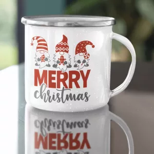 Emaillebecher. Weihnachtsgnome Merry Christmas
