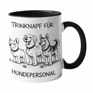 Tasse „Trinknapf für Hundepersonal“ schwarz mit Hunde-Illustration