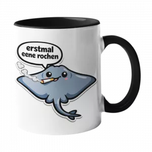 Rochen mit Zigarette und Spruch erstmal eene rochen auf weißer Kaffeetasse